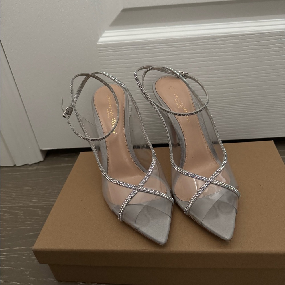 GIANVITO ROSSI Crystelle 105 Embellished Pvc Sandals In Tras+silver